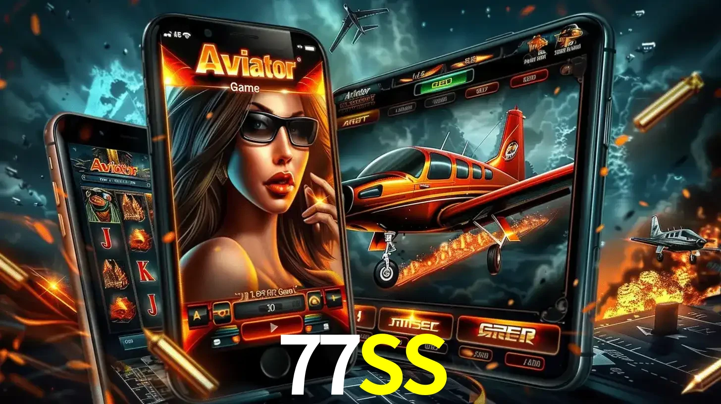 O popular jogo de apostas Aviator exibido em vários celulares e tablets, mostrando a interface emocionante e a ação de voo disponíveis para jogar agora no 77SS.
