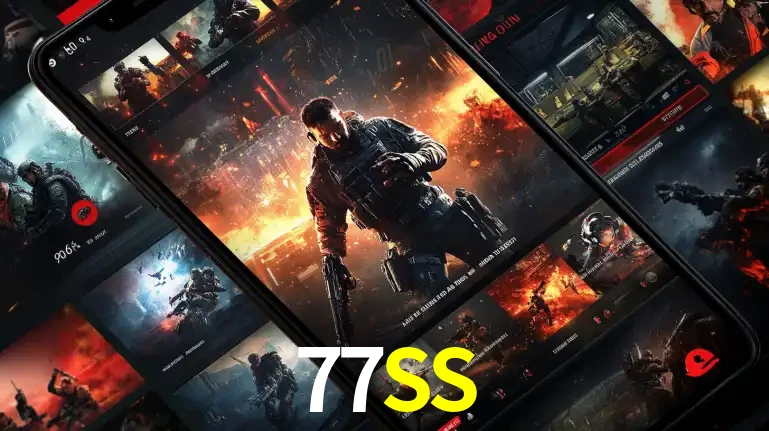 Tela de um celular exibindo uma galeria de jogos de tiro com temática militar, mostrando a variedade de e-sports disponíveis para apostas na plataforma de entretenimento 77SS.