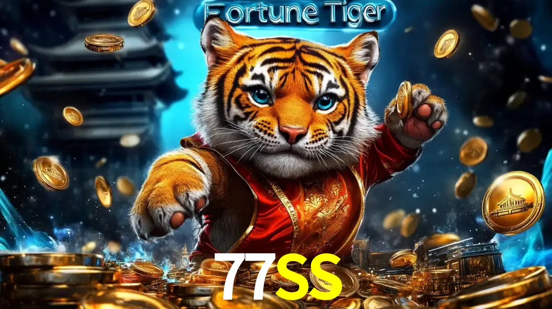 Imagem promocional do jogo de slot Fortune Tiger, com um tigre majestoso em traje tradicional cercado por uma fortuna em moedas de ouro, disponível agora no cassino 77SS.